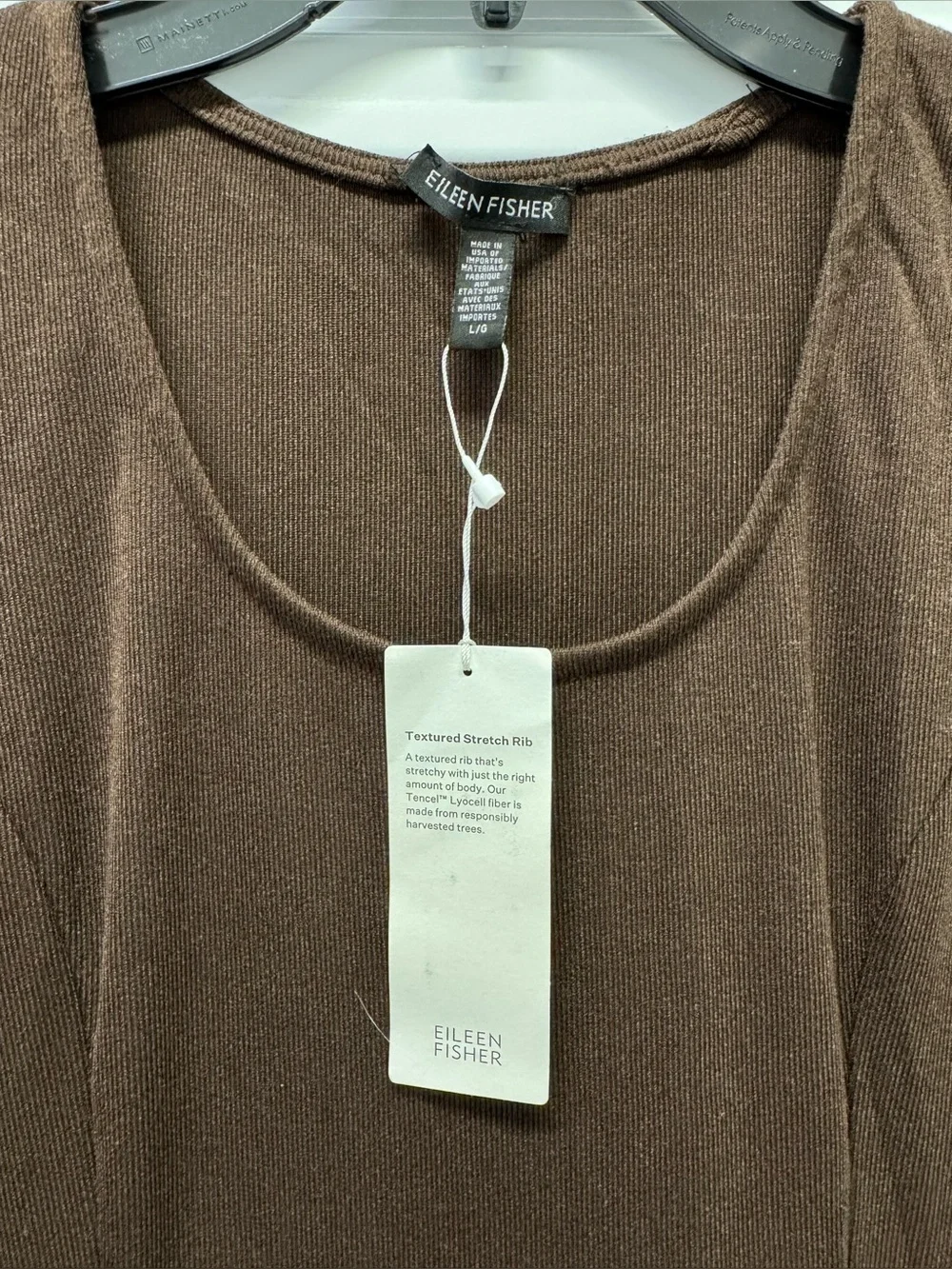 NWT Eileen Fisher Textured Stretch Rib Crew Neck Dress in Wren Chocolate Brown